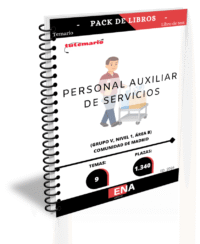 Pack de LIBRO TEMARIO y LIBRO DE TEST, con preguntas (DE CUATRO OPCIONES DE RESPUESTA), sobre los 9 temas solicitados en las oposiciones a 1.340  PLAZAS DE Personal Auxiliar de Servicios de la Comunidad de Madrid, GRUPO V, NIVEL 1, ÁREA B, publicadas en el BOCM.
