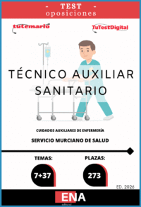 LIBRO DE TEST, con preguntas (DE CUATRO OPCIONES DE RESPUESTA), sobre los 44 temas solicitados para el estudio de las pruebas selectiva, por el sistema de concurso oposición de las 273 plazas de Técnico sanitario cuidados auxiliares enfermería, por resolución del Director Gerente del Servicio Murciano de Salud por la que se aprueba la parte general y específica del temario correspondiente a las pruebas selectivas para el acceso a la categoría estatutaria de Técnico Auxiliar no Sanitario, por los turnos de acceso libre.