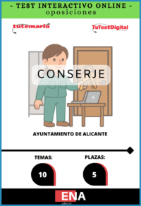 TEST INTERACTIVO, con preguntas (DE CUATRO OPCIONES DE RESPUESTA), sobre los 10 temas solicitados para el estudio de la fase de oposición de las 5 plazas de Conserjes: La Junta de Gobierno Local del Excmo. Ayuntamiento de Alicante, en su sesión celebrada el día 30 de septiembre de 2025, acordó aprobar la convocatoria y las bases específicas de las pruebas selectivas para la provisión de personal funcionario de carrera y personal laboral fijo para cubrir varias plazas de Conserje, Oficial/a conductor/a del parque móvil y Técnico/a auxiliar de información juvenil por el turno libre, correspondientes a la oferta de empleo público de los años 2023 y 2024 del Excmo. Ayuntamiento de Alicante.