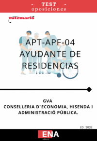  LIBRO DE TEST, con preguntas (DE CUATRO OPCIONES DE RESPUESTA), sobre los temas solicitados para el Cuerpo de servicios de Apoyo Socio-Sanitario y Educativo de la Administración de la Generalitat, Escala AYUDANTE DE RESIDENCIAS/SERVICIOS APT-APF-04, correspondientes a la oferta de empleo público de 2026 para personal de la Administración de la Generalitat.