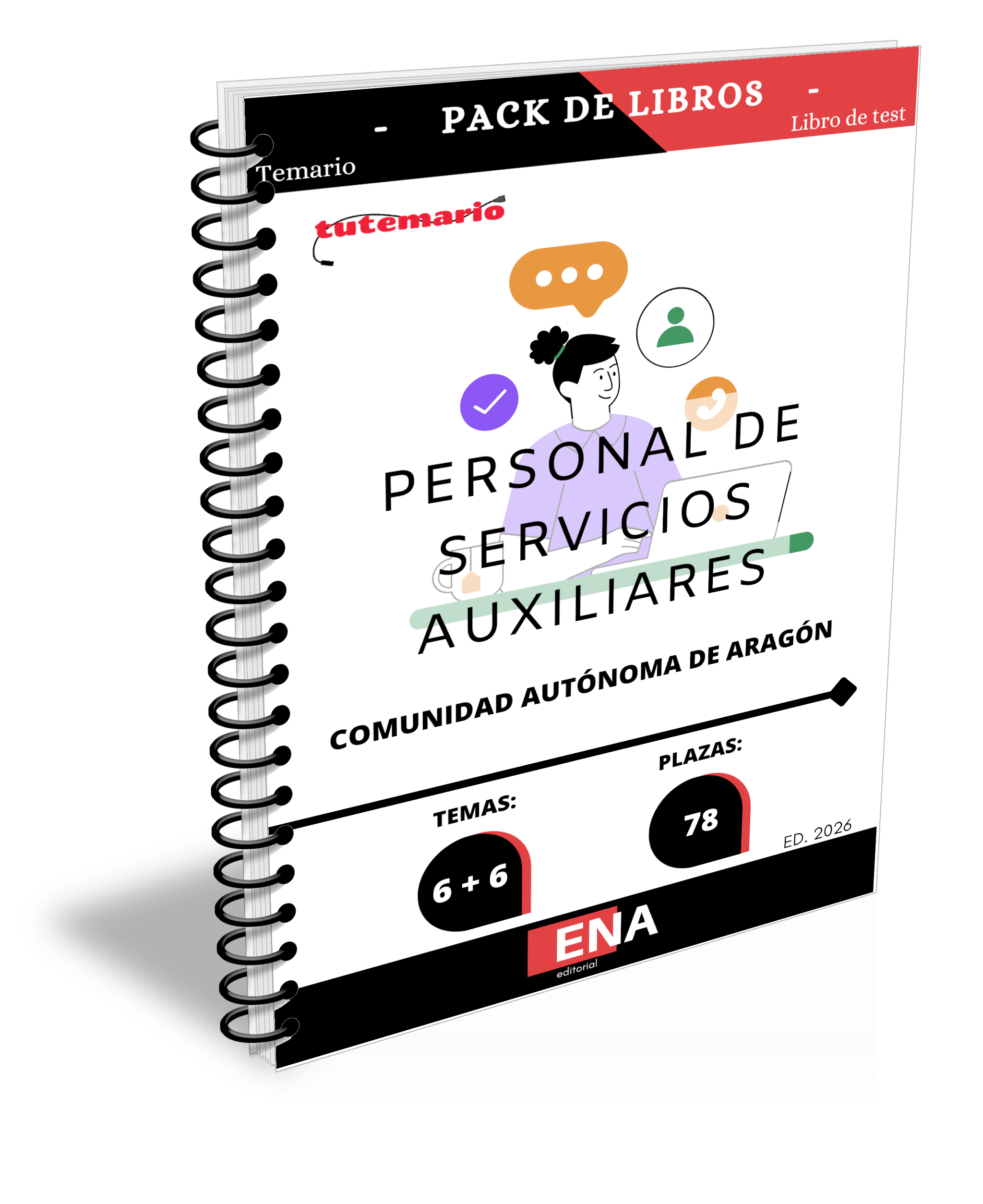 8. TEMARIO y TEST, Oposición Personal de Servicios C. A. Aragón PSX ED 2026. Formato ENCUADERNADO