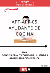LIBRO DE TEST, con preguntas (DE CUATRO OPCIONES DE RESPUESTA), sobre los temas solicitados para pruebas selectivas de acceso a las agrupaciones de puestos de trabajo (APT) de la agrupación profesional funcionarial (APF), turno libre, por el sistema de oposición, para cubrir las plazas previstas para la convocatoria 84/26 de AYUDANDE DE COCINA APT-APF-05, correspondientes a la oferta pública de empleo de 2026 para personal de la Administración de la Generalitat.