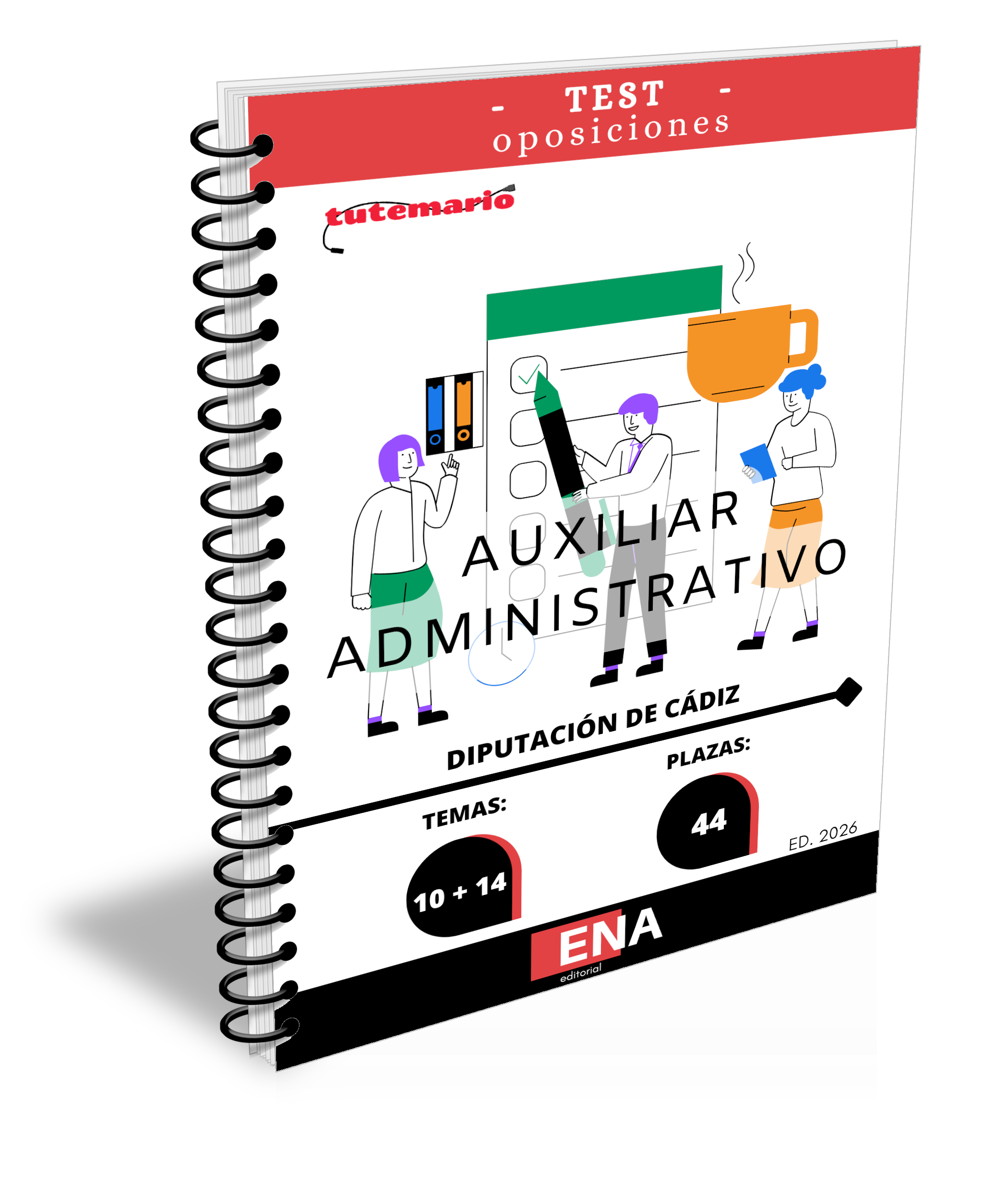Material de estudio TEMARIOS y TEST para la convocatoria Oposición 44 Auxiliares Administrativos Diputación de Cádiz ED. 2026