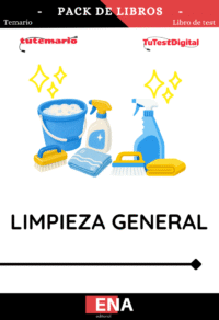 Pack de LIBRO TEMARIO y LIBRO TEST, con preguntas (DE CUATRO OPCIONES DE RESPUESTA), sobre los temas habituales en oposiciones de limpieza en toda España.